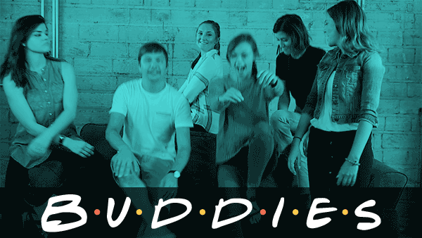 The gif shows Maddie, Brett, Ciara, Hailey, Tess, and Hailey flopping onto a couch together.