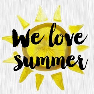 Lemon slice with "We love summer" in cursive text