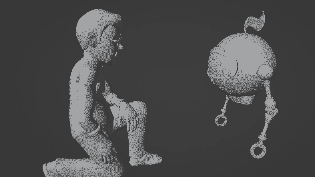 Animated 3D models of Zestron and Ron interacting