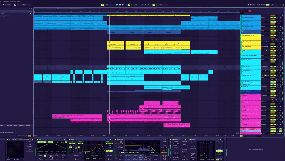 View of instrumental tracks in Ableton Live showing how the music of Zestron was composed