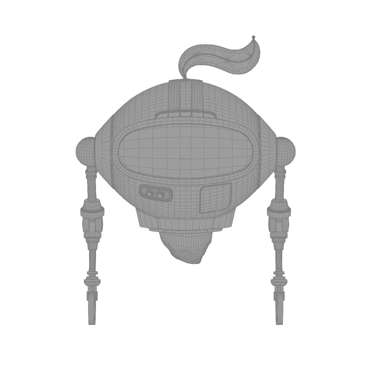 Rotating 3D model of the character Zestron in grayscale